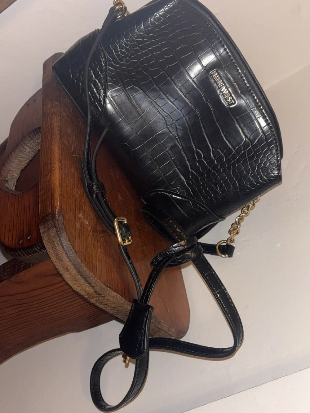 Nine West Black Croc-Embossed Chain Strap Crossbody